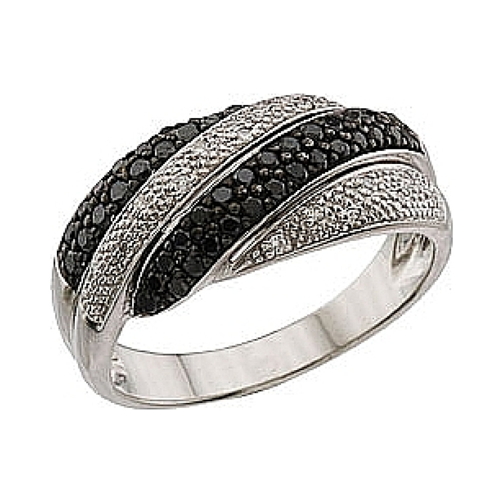 Золотое кольцо с чёрным и белым бриллиантами № 62739