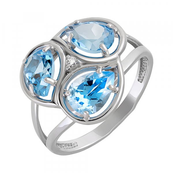 Серебряное кольцо с топазом и фианитом № 129595