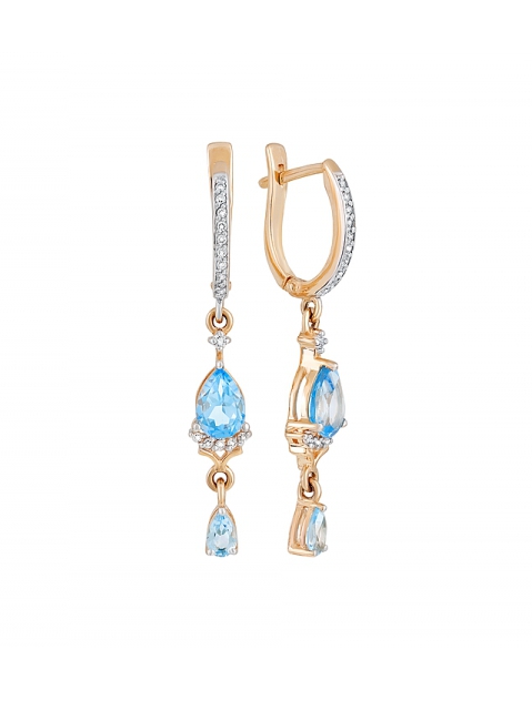 Золотые серьги с топазом и фианитом № 132316