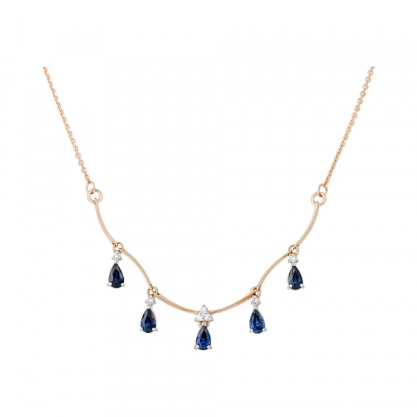 Золотое колье с бриллиантом и сапфиром № 109167