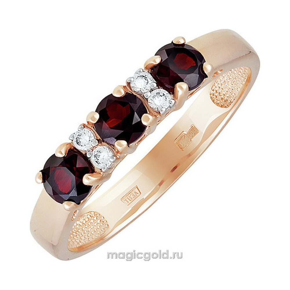 Золотое кольцо с гранатом и фианитом № 139783