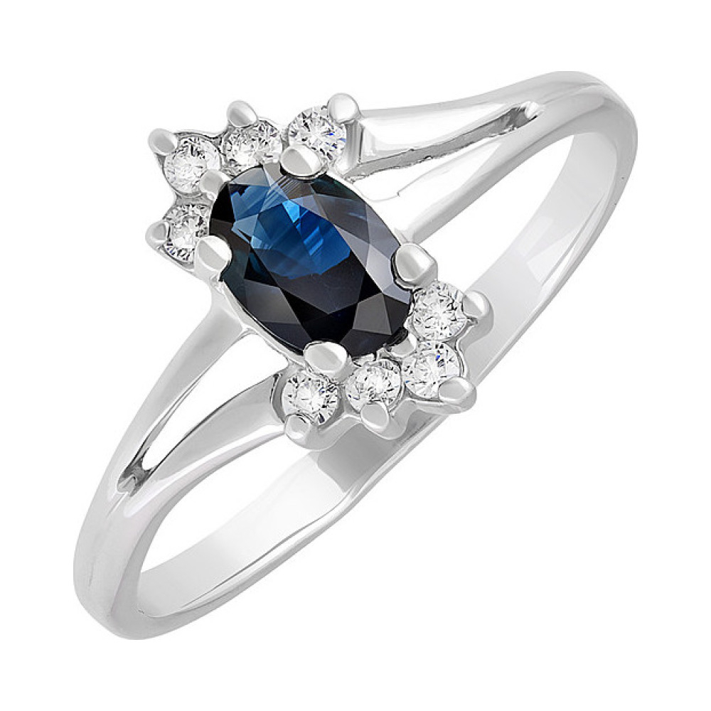 Серебряное кольцо с сапфиром и фианитом № 130172