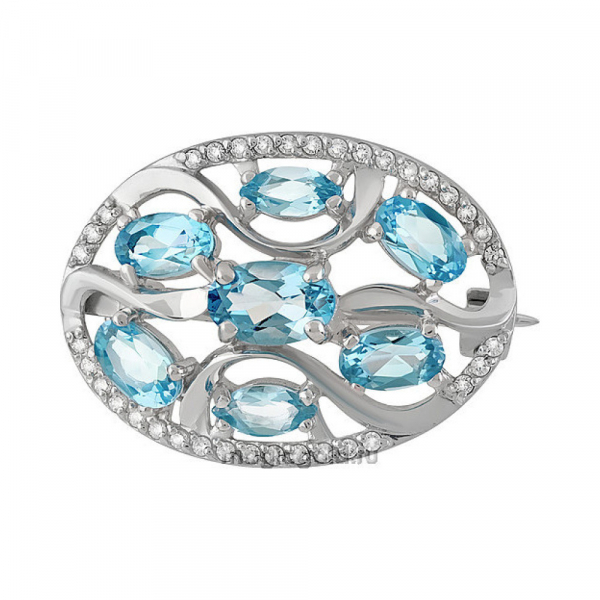 Серебряная брошь с топазом и фианитом № 137361