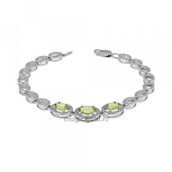 Серебряный браслет с хризолитом и фианитом № 134501