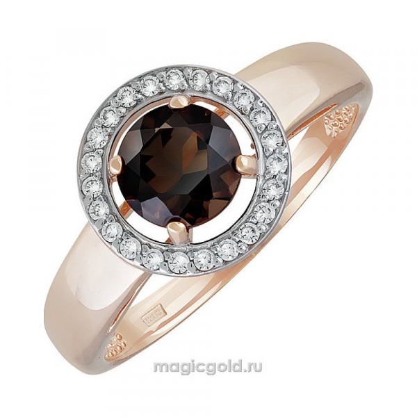Золотое кольцо с раухтопазом и фианитом № 139796