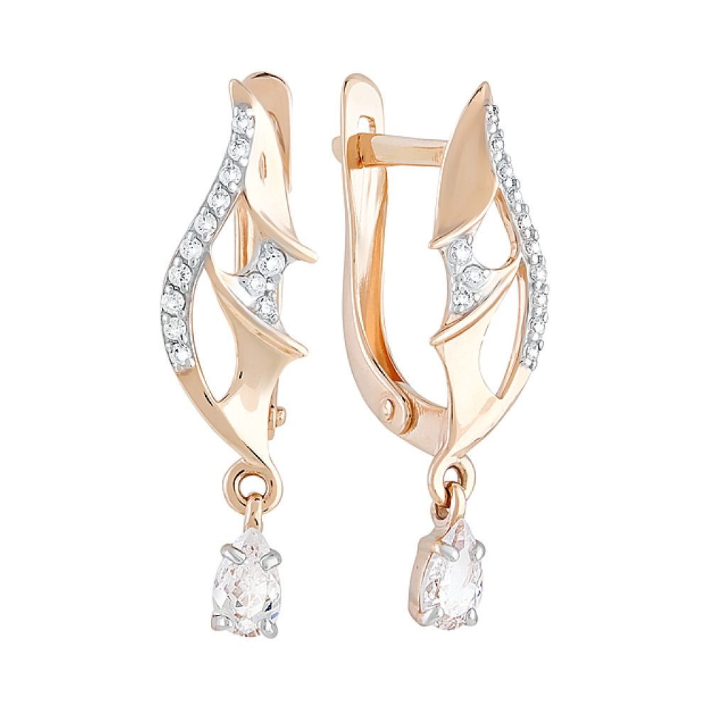 Золотые серьги с фианитами № 128984