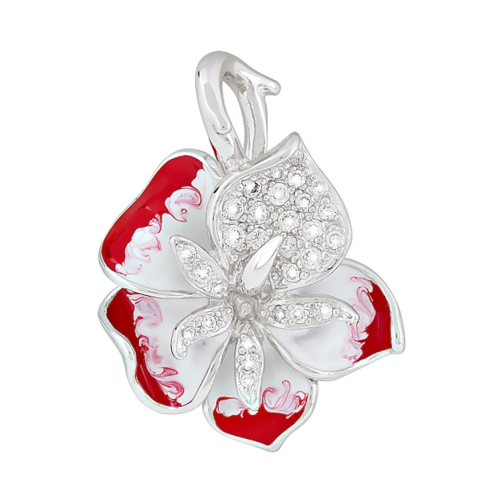 Серебряная подвеска с фианитом и эмалью № 99889