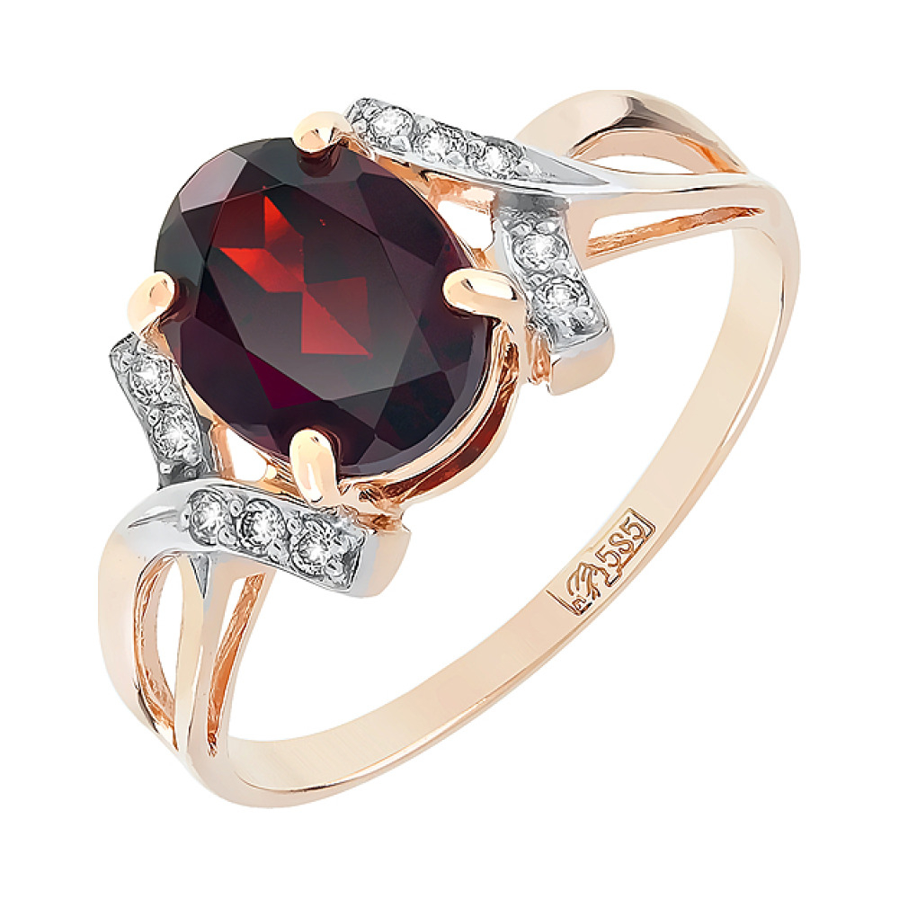 Золотое кольцо с гранатом и фианитом № 76085