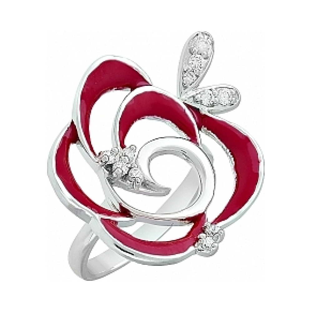 Серебряное кольцо с фианитом и эмалью № 114963