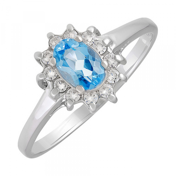 Серебряное кольцо с топазом и фианитом № 132060