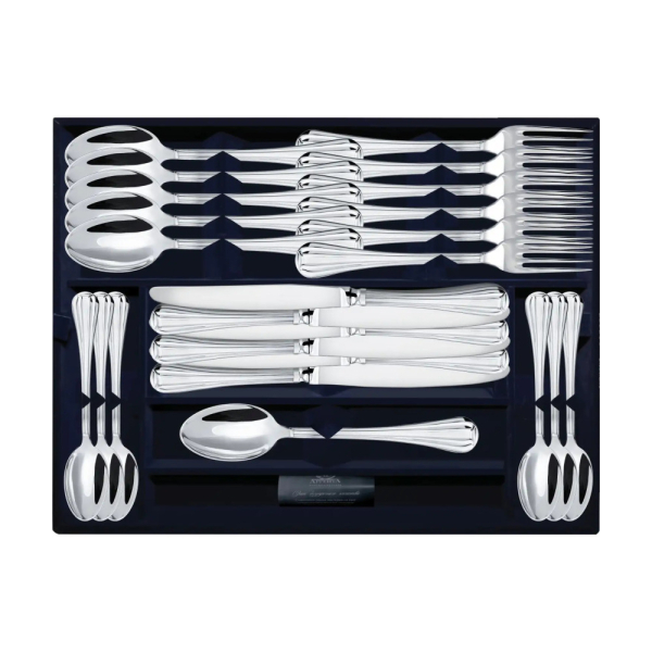 Набор столовый Меридиан: вилка, ложка, нож, чайная ложка. Набор на 6 персон из серебра 925 пробы