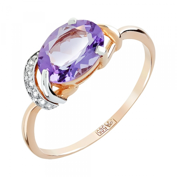 Золотое кольцо с аметистом и фианитом № 84896