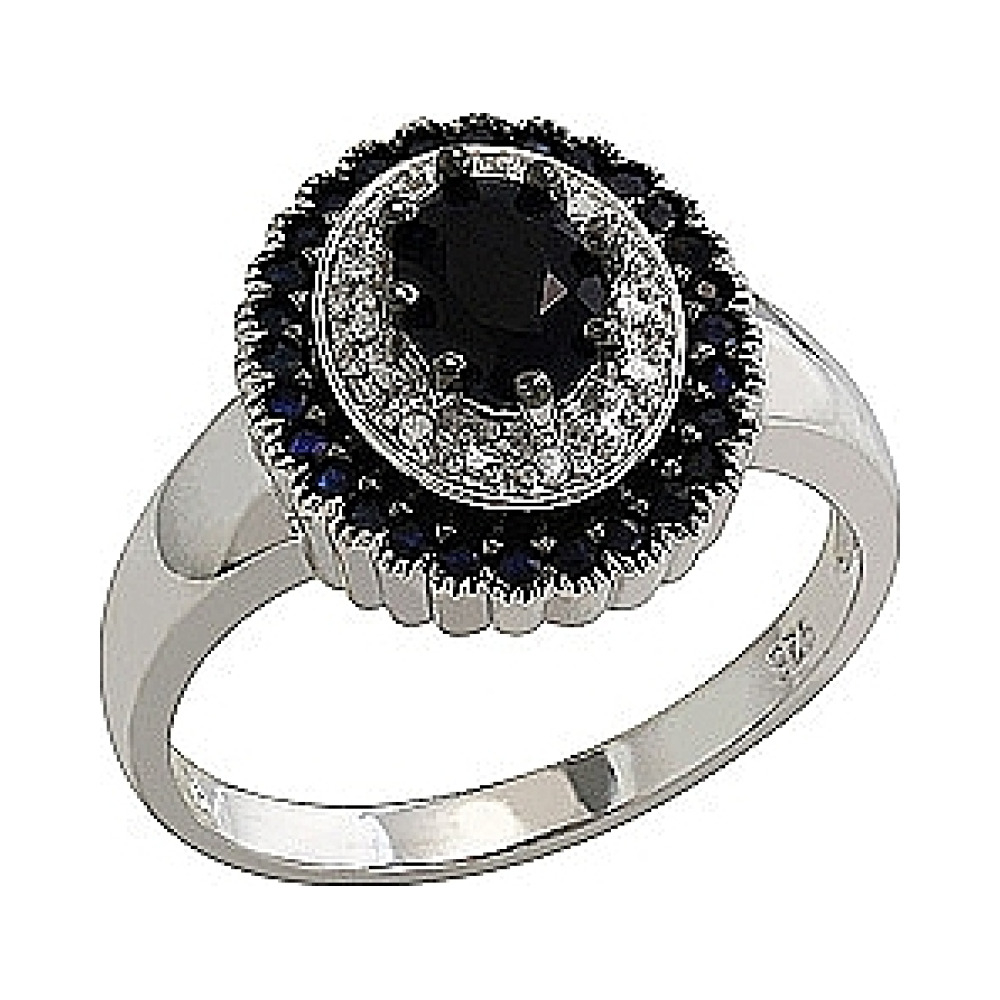 Серебряное кольцо с сапфиром и фианитом № 80590