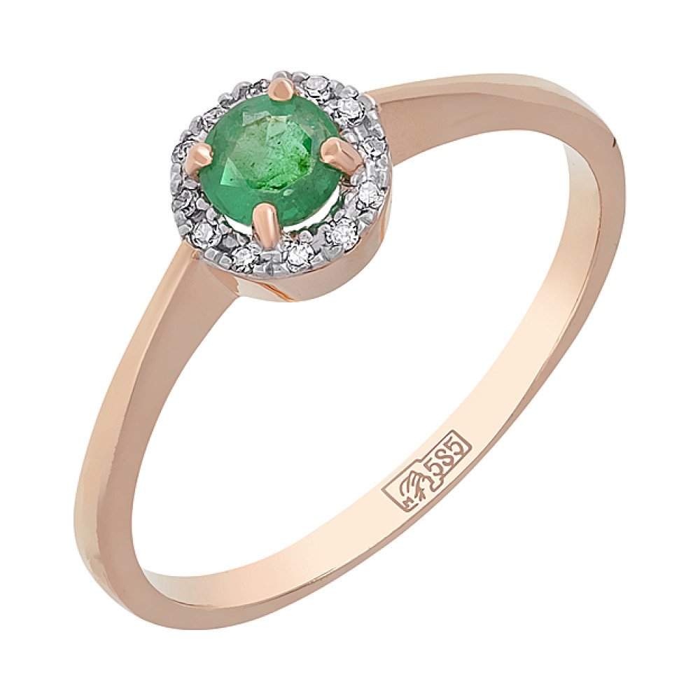 Золотое кольцо с бриллиантами и изумрудом № 114914