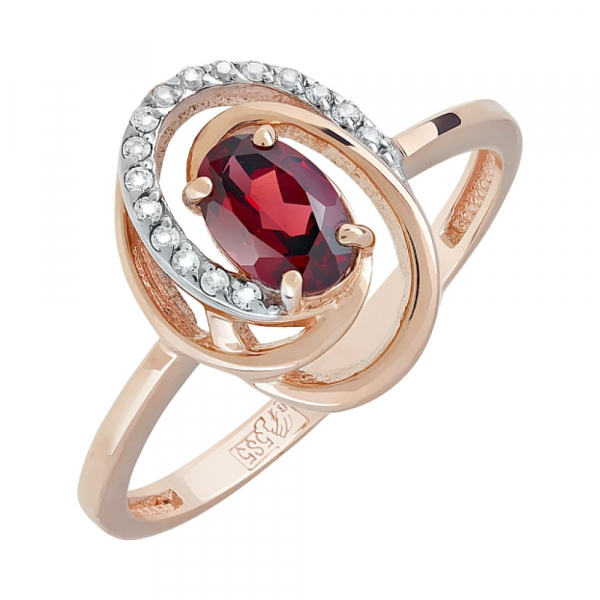 Золотое кольцо с гранатом и фианитом № 119933