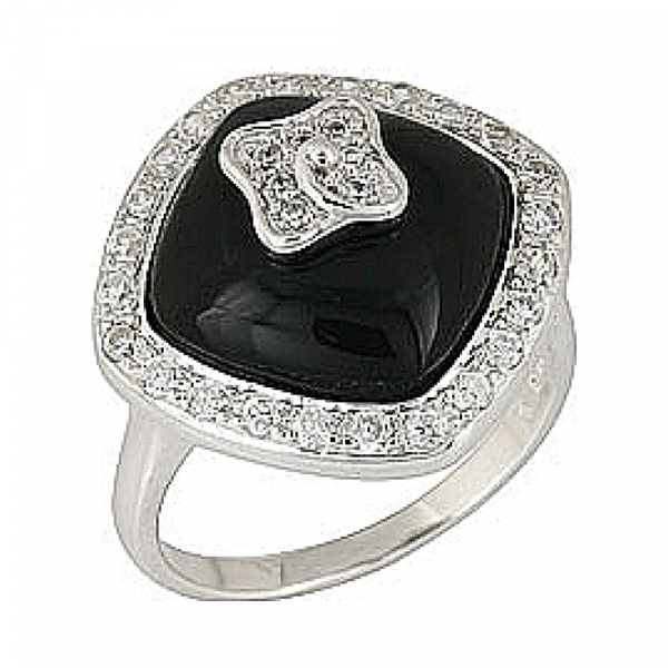 Серебряное кольцо с агатом и фианитом № 68296