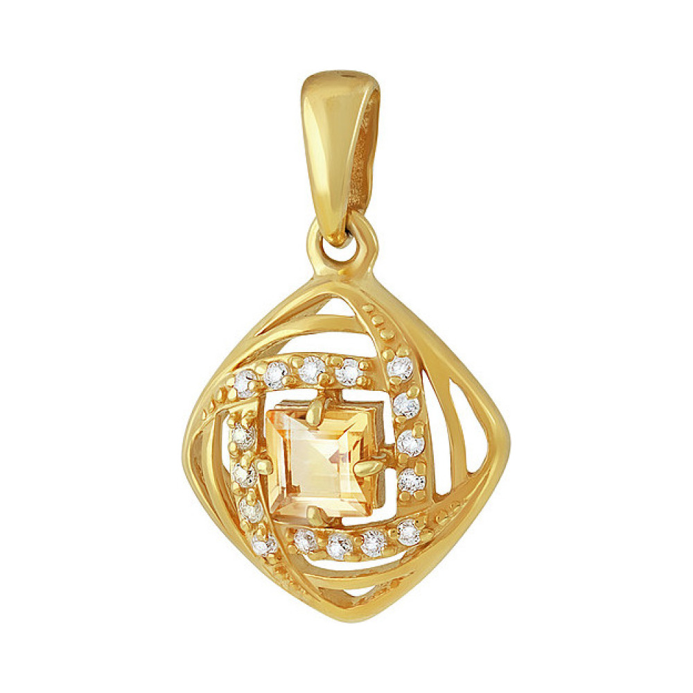 Серебряная подвеска с цитрином  фианитом и золотым покрытием № 135893