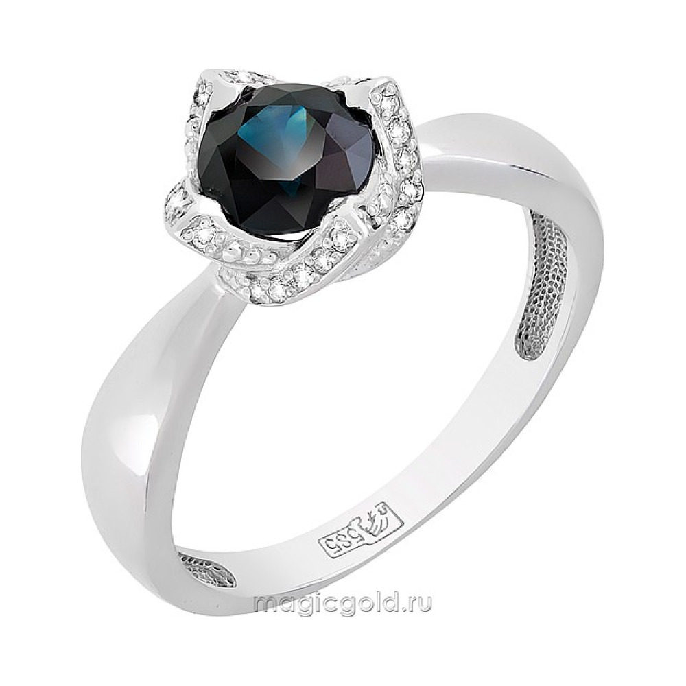 Золотое кольцо с бриллиантом и сапфиром № 128313