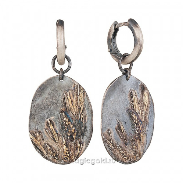 Серебряные серьги без камня с золотым покрытием № 160482