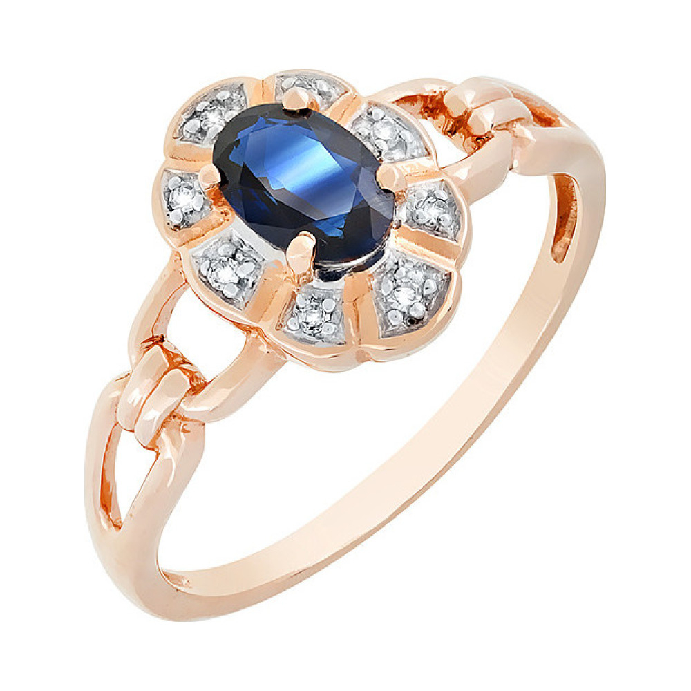 Золотое кольцо с бриллиантом и сапфиром № 98646