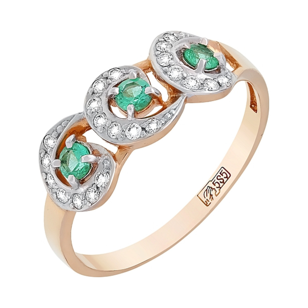 Золотое кольцо с бриллиантом и изумрудом № 95849