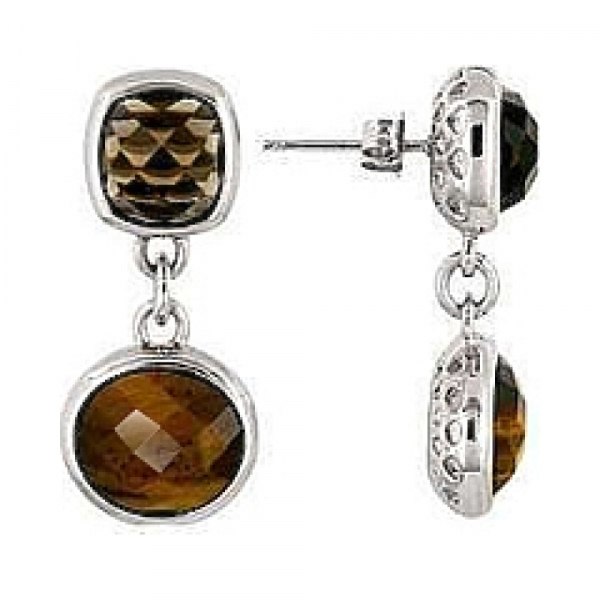 Серебряные серьги с кварцем и тигровым глазом № 68395