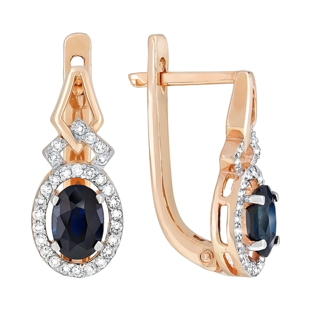 Золотые серьги с бриллиантом и сапфиром № 119192