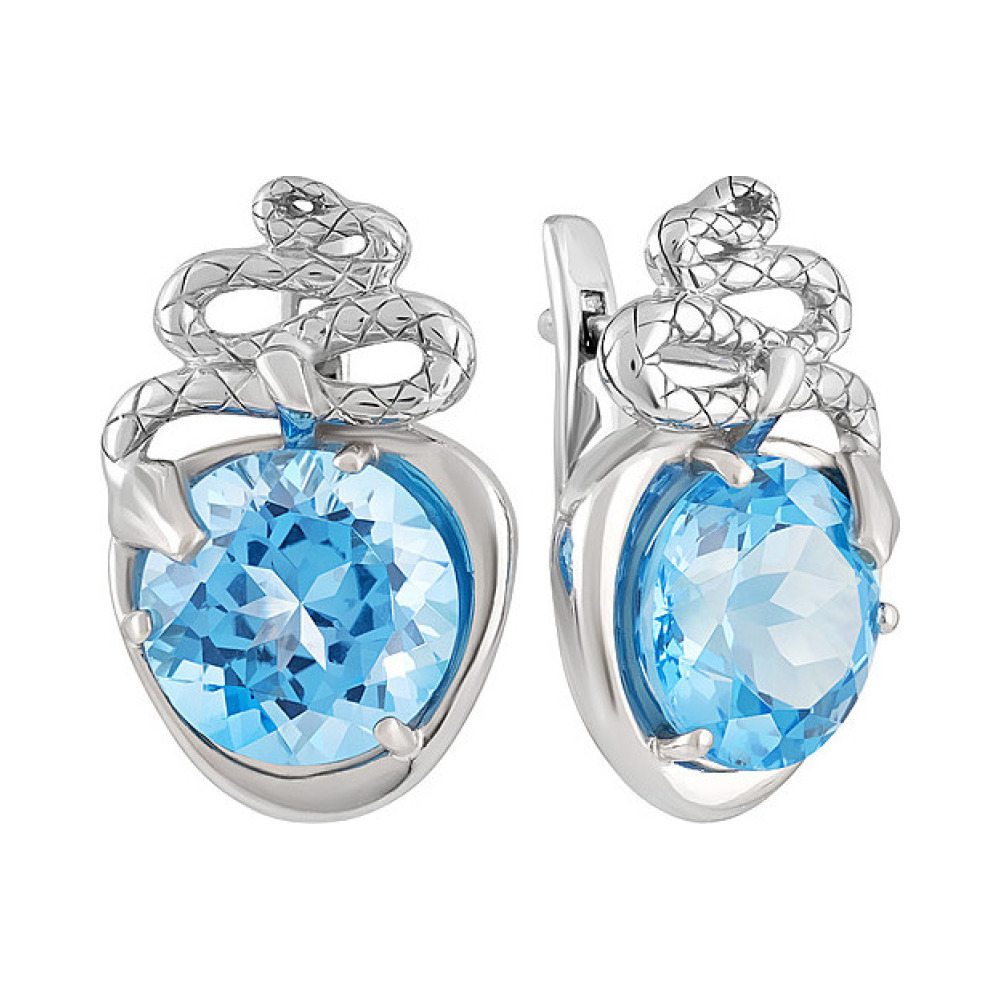 Серебряные серьги с топазом и фианитом № 128128