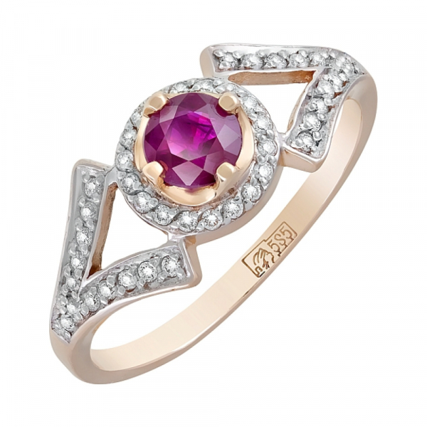 Золотое кольцо с бриллиантом и рубином № 119125