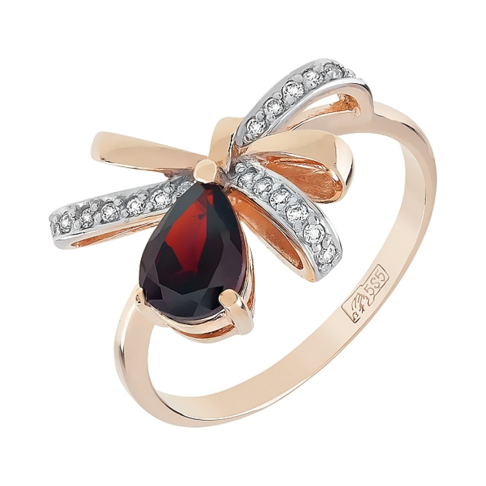 Золотое кольцо с гранатом и фианитом № 98893