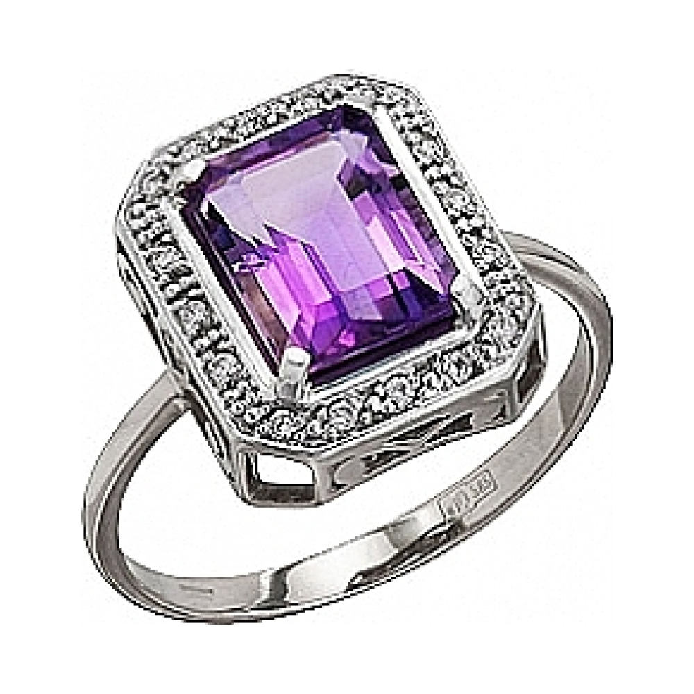 Серебряное кольцо с аметистом и фианитом № 77785