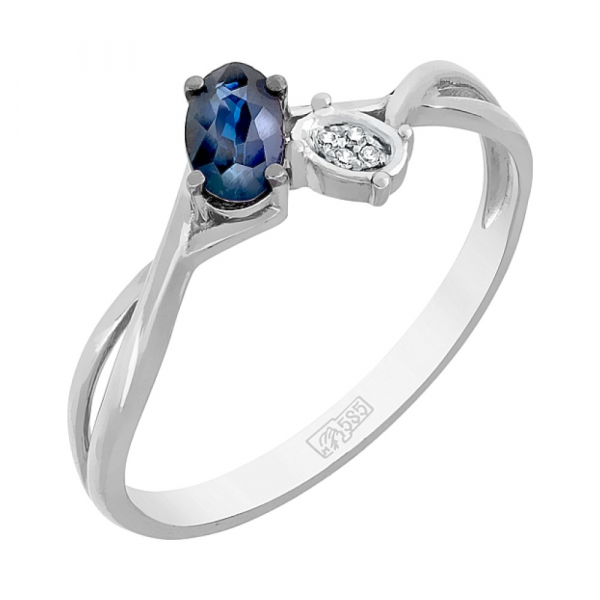 Золотое кольцо с бриллиантом и сапфиром № 113868