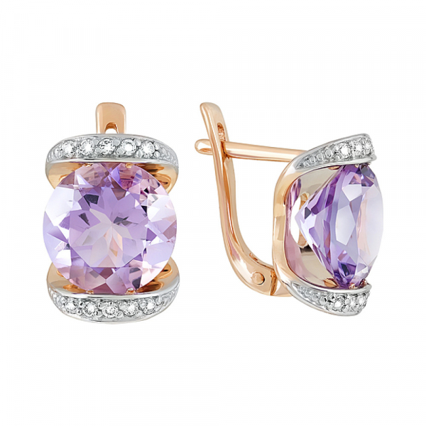 Золотые серьги с аметистом и фианитом № 122894