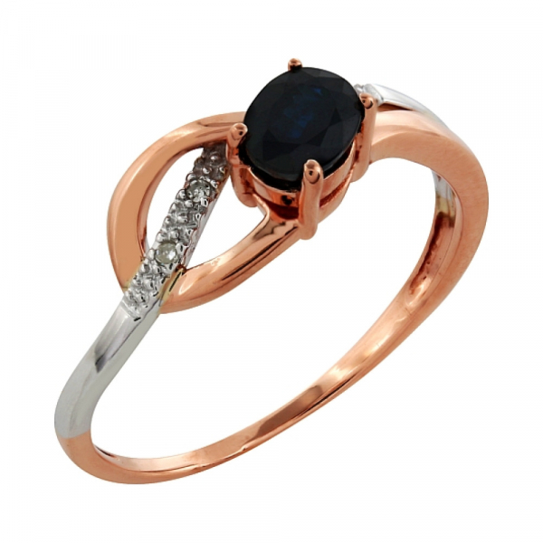 Золотое кольцо с бриллиантом и сапфирами № 99878