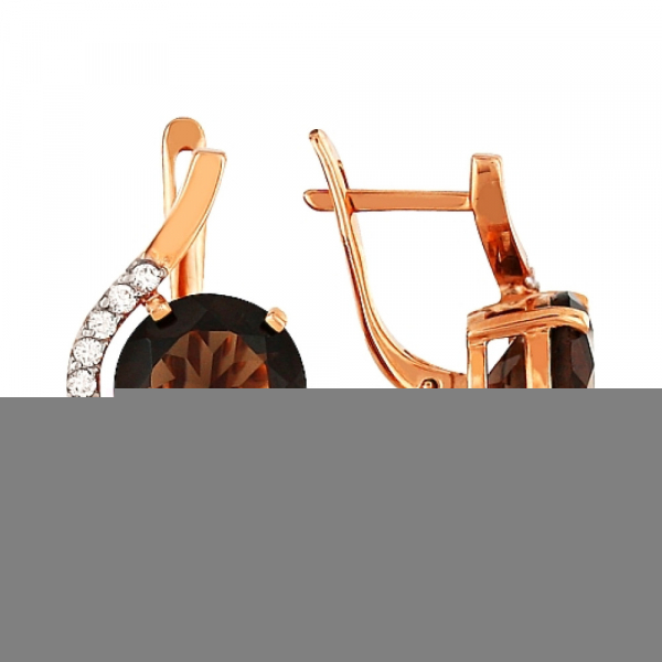 Золотые серьги с раухтопазом и фианитом № 96196