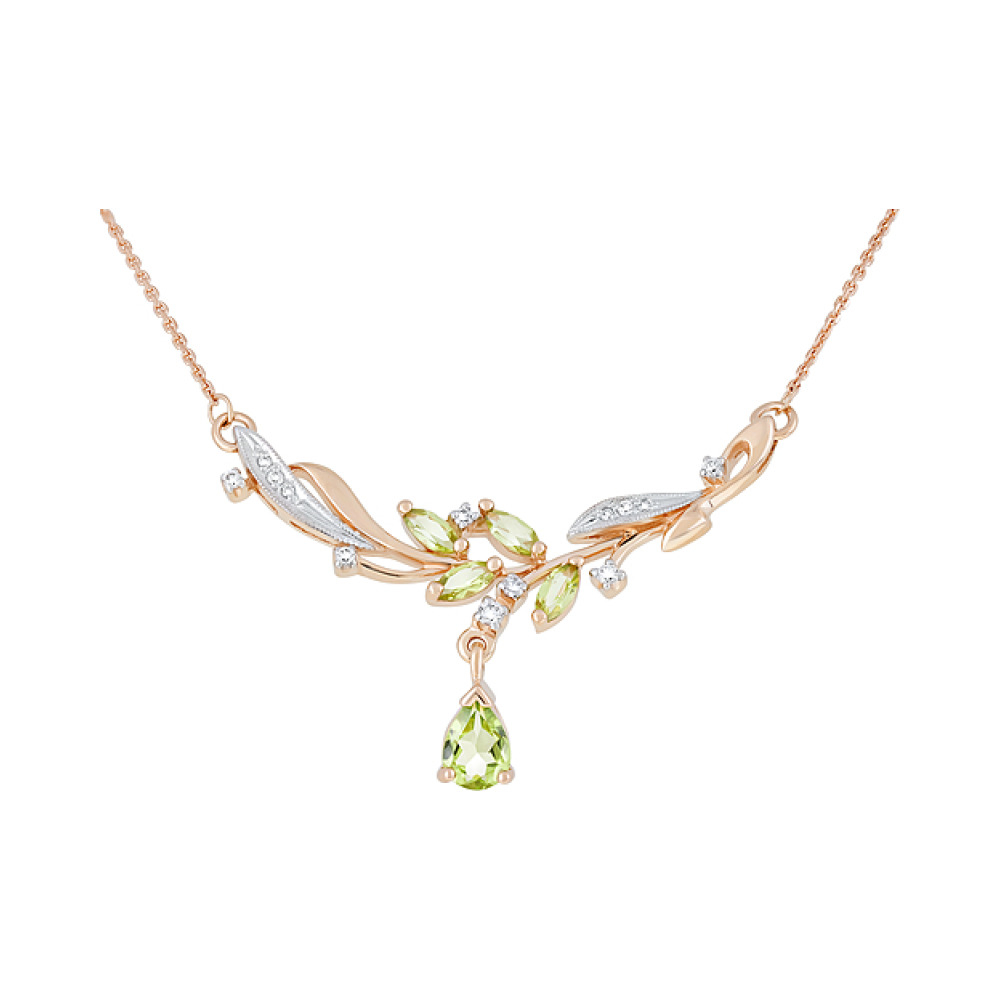 Золотое колье с хризолитом и фианитом № 122903