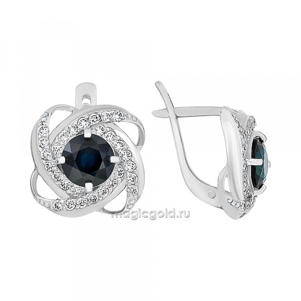 Золотые серьги с сапфиром и фианитом № 116347