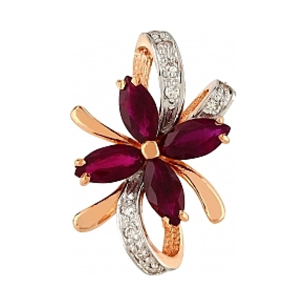 Золотая подвеска с бриллиантом и рубином № 113684