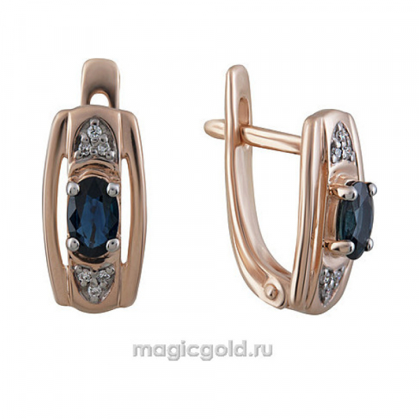 Золотые серьги с бриллиантом и сапфиром № 159657
