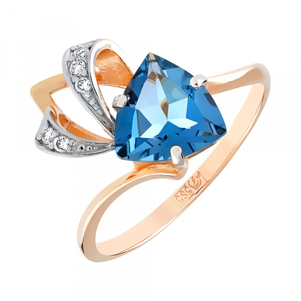 Золотое кольцо с топазом и фианитом № 110937