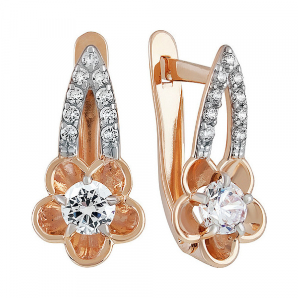 Золотые серьги с фианитом № 137141