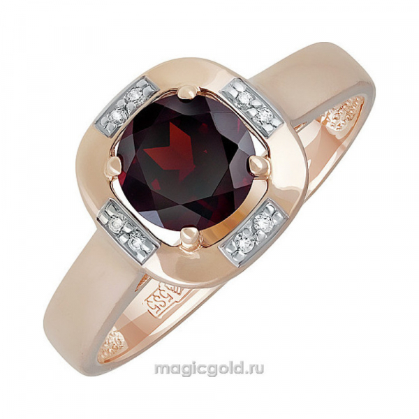 Золотое кольцо с гранатом и фианитом № 139056