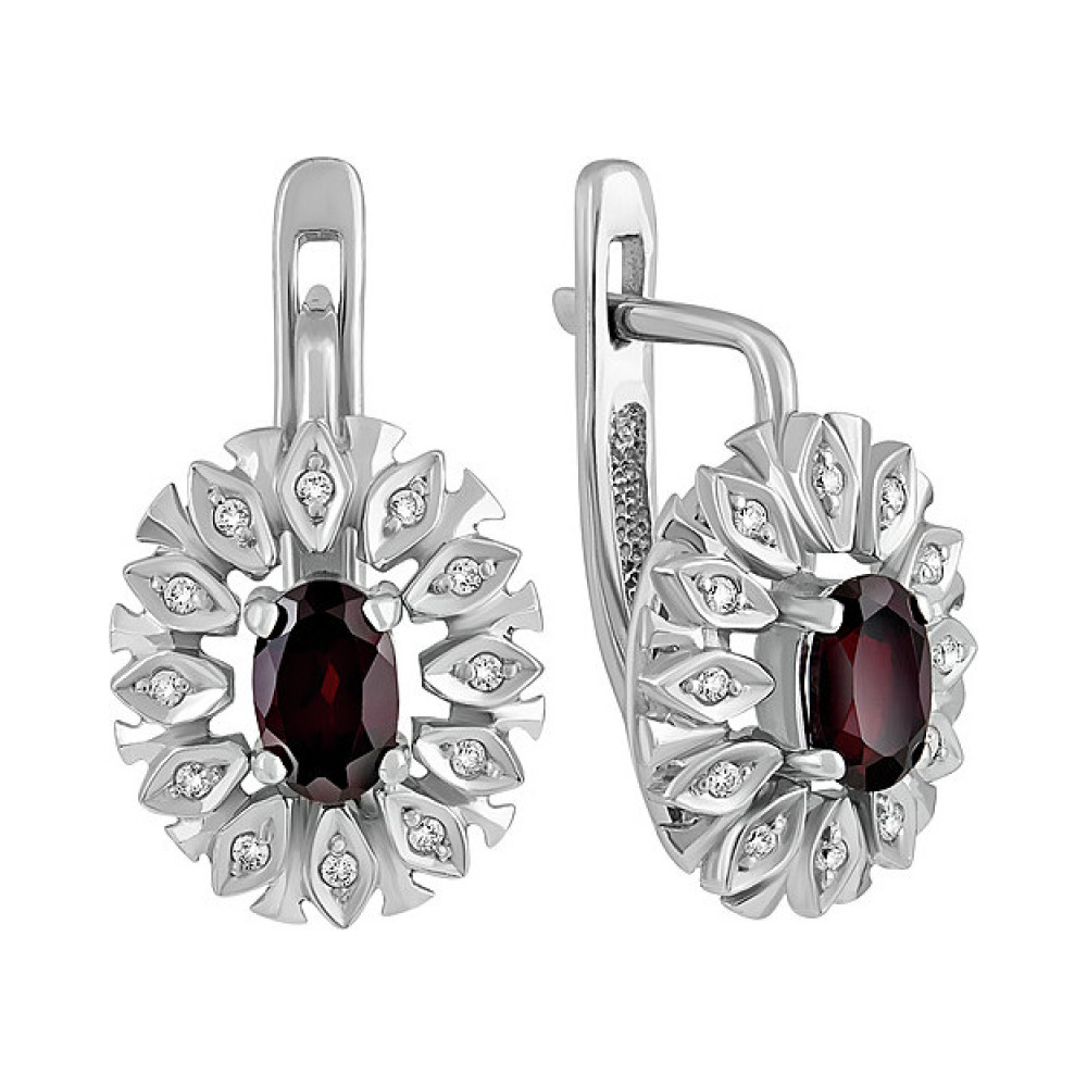 Серебряные серьги с гранатом и фианитом № 135605