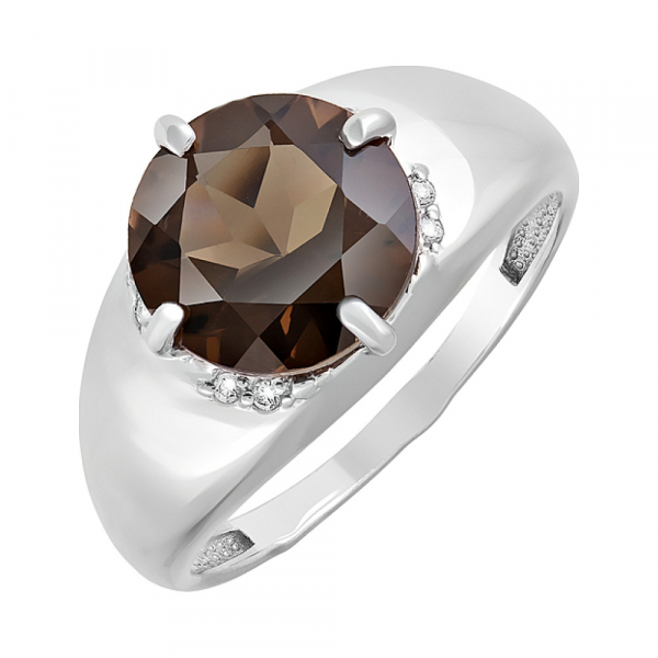 Серебряное кольцо с раухтопазом и фианитом № 123159