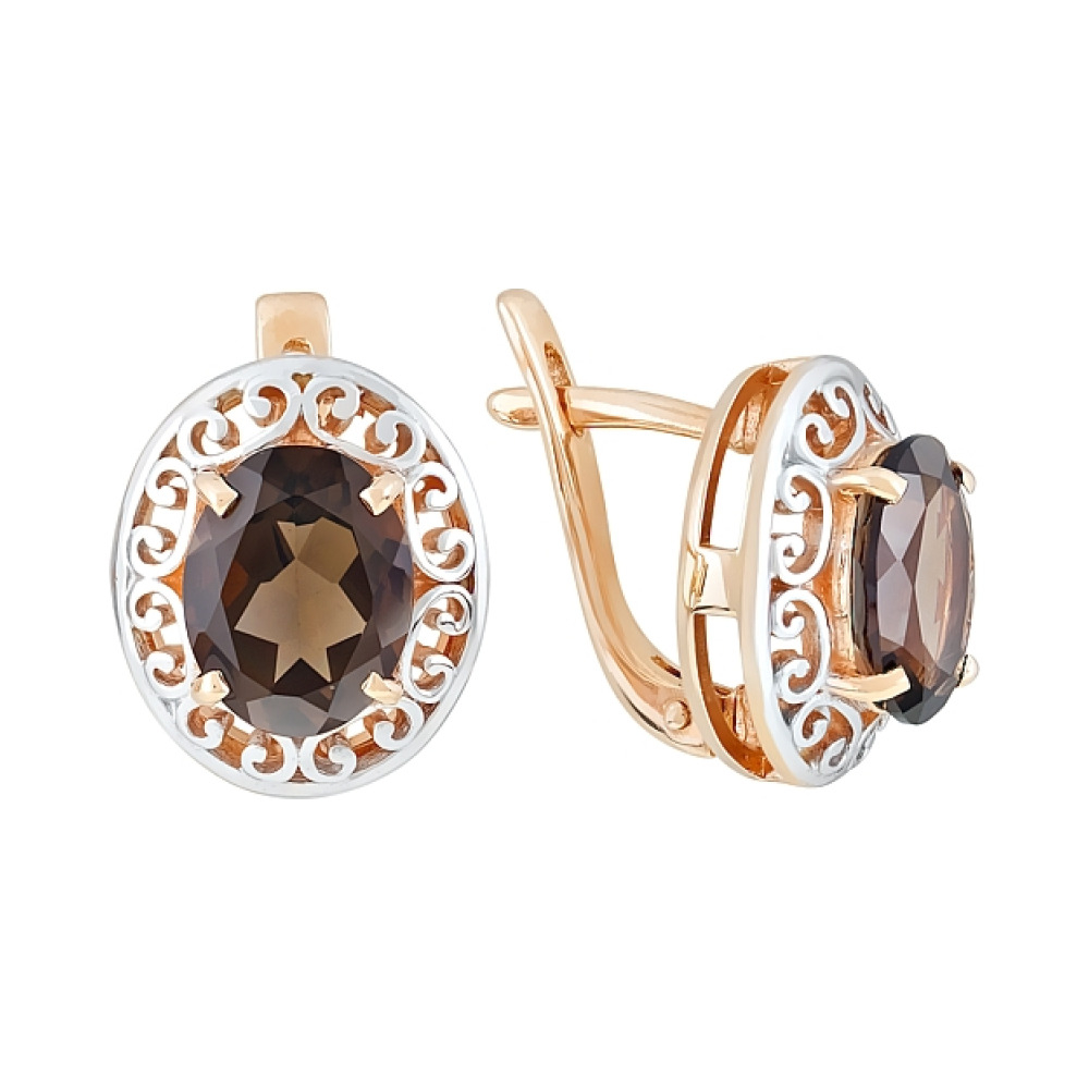 Золотые серьги с раухтопазом № 52000