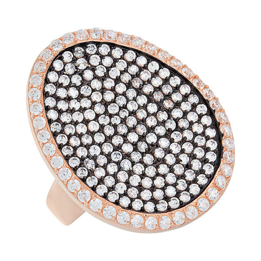 Серебряное кольцо с фианитом черным и золотым покрытием № 118430