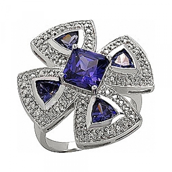 Серебряное кольцо с фианитом № 75065