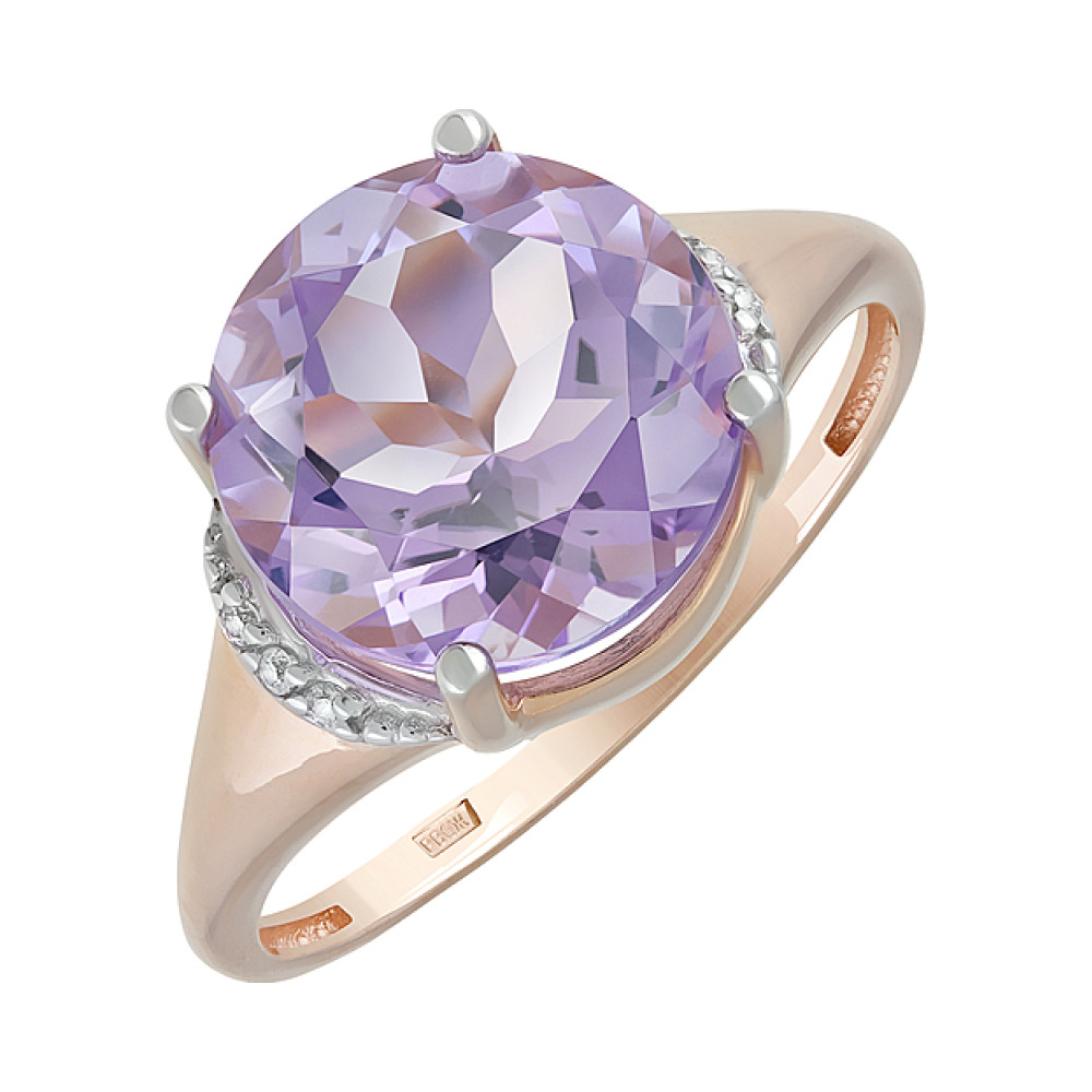 Золотое кольцо с аметистом и фианитом № 126985