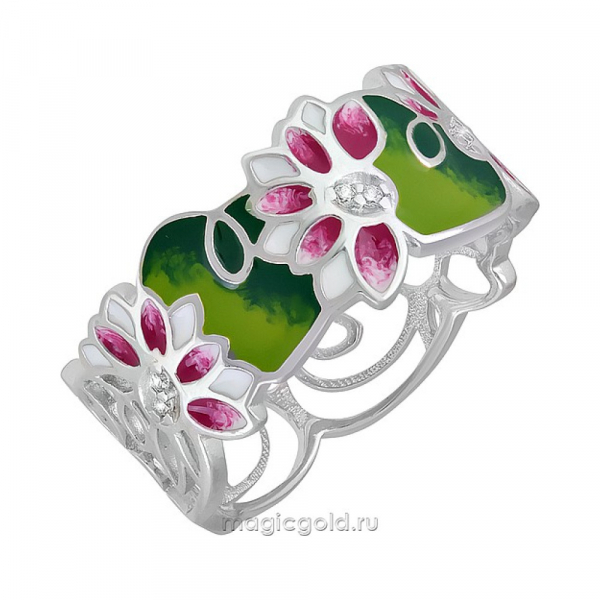 Серебряное кольцо с фианитом и эмалью № 140427