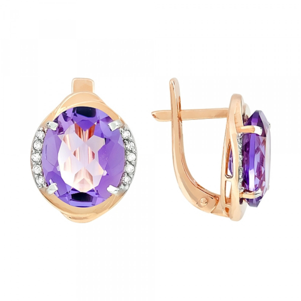 Золотые серьги с аметистом и фианитом № 114032